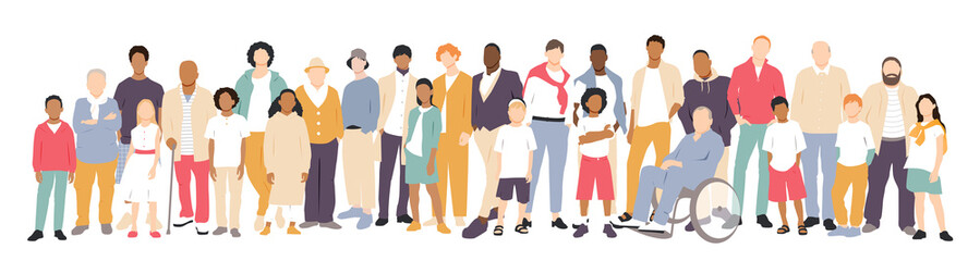 Obraz premium Multicultural group of fathers with kids. Flat vector illustration.