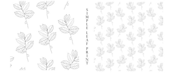 Floral seamless background with branches. Can be used as a coloring book.Doodle.Lineart.Pattern with leaves.