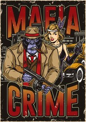 Criminal poster with gorilla and casino girl