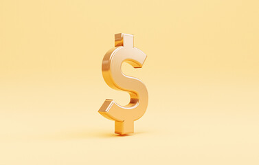 Golden US dollar or USD on yellow background , Dollar is the main currency exchange in the world.