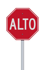 Vector illustration of the red Alto (Stop for Central America countries) road sign with reflective effect
