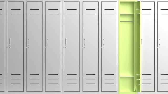 Unique green colored metal locker, empty inside