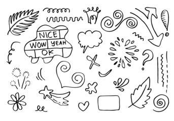 Hand drawn set doodle elements for concept design isolated on white background. vector illustration.
