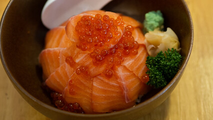 Salmon Sashimi Bowl ,Donburi. Popular Japanese food.