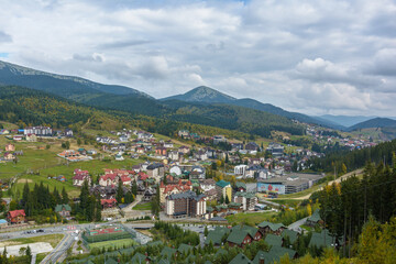 Carpathian Mountains, Bukovel, ski resort, Ukraine. Autumn landscape.