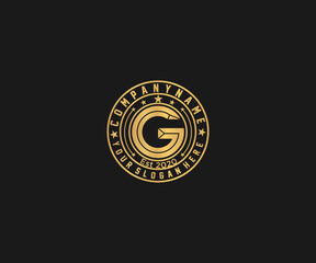 golden vintage logo design with letter G vector logo design illustration