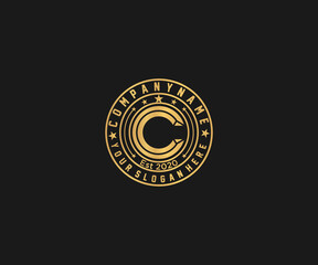 golden vintage logo design with letter C vector logo design illustration