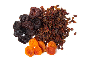 Dried fruits on a white background. Healthy Ingredients. Healthy food