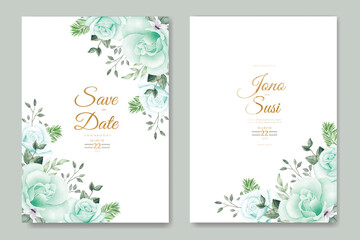 Wedding invitation card with floral leaves watercolor