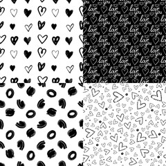 Seamless Patterns Set with Hearts and Love. Vector Retro Polka Dot Prints.