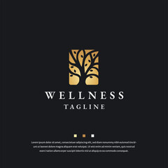 Luxurious tree gold gradient logo icon design template flat vector