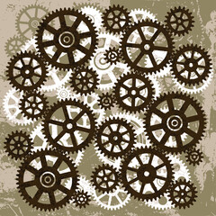 Abstract background with old grunge dirty texture and vintage gear mechanism. 
