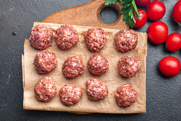 meatballs raw meat beef pork chicken turkey lamb fresh healthy meal food diet snack on the table copy space food background 