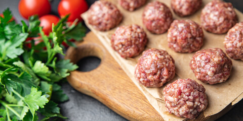 meatballs raw meat beef pork chicken turkey lamb fresh healthy meal food diet snack on the table copy space food background 