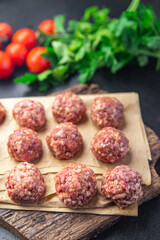 meatballs raw meat beef pork chicken turkey lamb fresh healthy meal food diet snack on the table copy space food background 