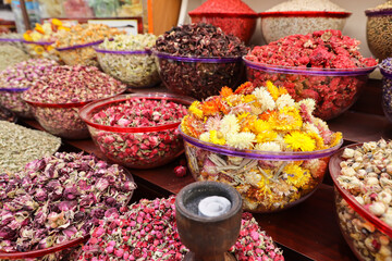 Iranian organic Saffron,dried flowers, fragrant herb leaves, and seedpods used as flower confetti or potpourri