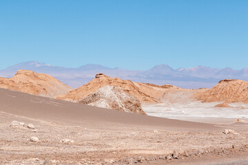 Fototapeta na wymiar Valle de la Luna in Atacama desert withe Licancabour volcano in the background, Antofagasta, Chile, South America