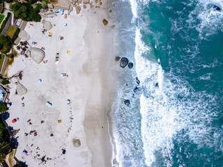 Photo sur Plexiglas Montagne de la Table Camps Bay beach Cape Town from above with drone aerial view, Camps Bay Cape Town. 