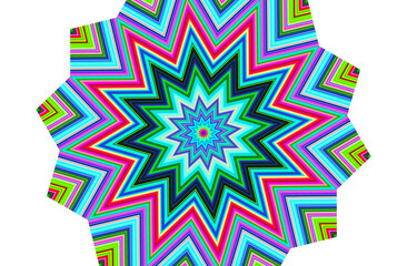 Jigsaw mandala, star shape, kaleidoscope on white isolated background. Colorful design boho mandala. Mandala with star pattern. yoga theme