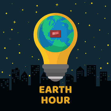 Earth hour illustration with planet earth and lights