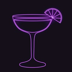 Neon margarita cocktail. Vector illustration isolated on dark background