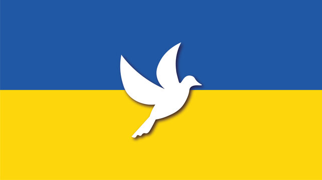 Ukrainische Fahne mit wei&szlig;er Friedenstaube 