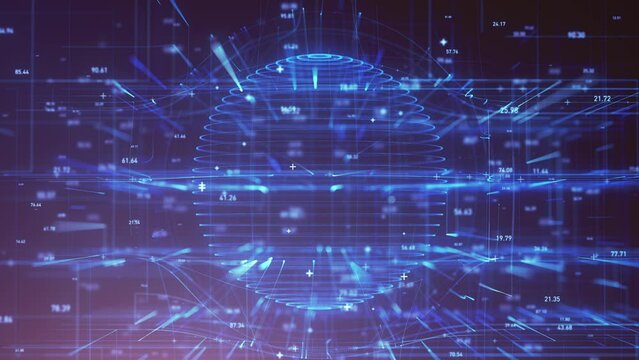 Digital Data Business Hitech Network Background Loop/ 4k animation of an abstract digital data business technology background including connected lines and numbers with depth of field shifting and sea