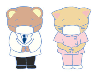 お辞儀をする医者と看護師（動物）