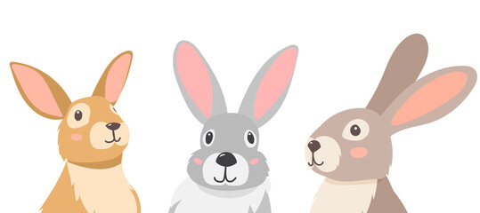 Obraz na płótnie Canvas rabbits portrait, flat design on white background, isolated vector
