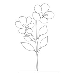 flower drawing by one continuous line, isolated vector