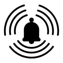 Silhouette bell with audible alert as alarm and notification, bell icon for ringing and reminder, social media and signal. Isolated on a white background. Vector graphics - obrazy, fototapety, plakaty
