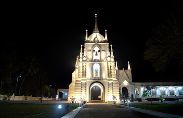 Fototapeta na wymiar Mae De Deus Church at Saligao, Goa Local Landmark . Night View