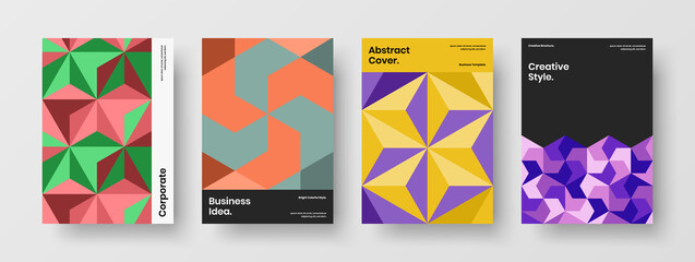 Abstract corporate cover design vector illustration bundle. Trendy geometric tiles flyer concept set.