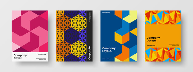 Premium geometric tiles cover layout bundle. Colorful company brochure A4 vector design illustration collection.