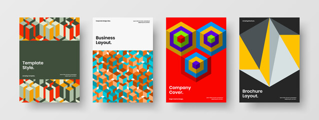 Creative mosaic tiles poster concept set. Modern company brochure design vector layout composition.