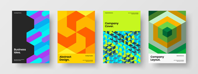 Premium handbill A4 vector design template collection. Trendy geometric tiles cover illustration bundle.