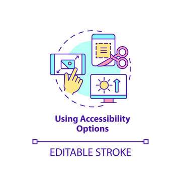 Using Accessibility Options Concept Icon. Digital Basic Foundation Skills Abstract Idea Thin Line Illustration. Isolated Outline Drawing. Editable Stroke. Arial, Myriad Pro-Bold Fonts Used