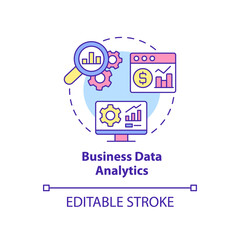 Business data analytics concept icon. Information research. Major digital skills abstract idea thin line illustration. Isolated outline drawing. Editable stroke. Arial, Myriad Pro-Bold fonts used