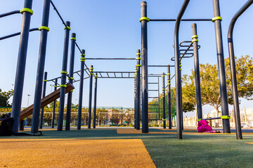 Outdoor gym, pull up bars in the park. Sports