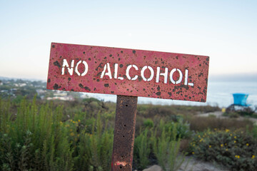 No Alcohol sign on the beach.