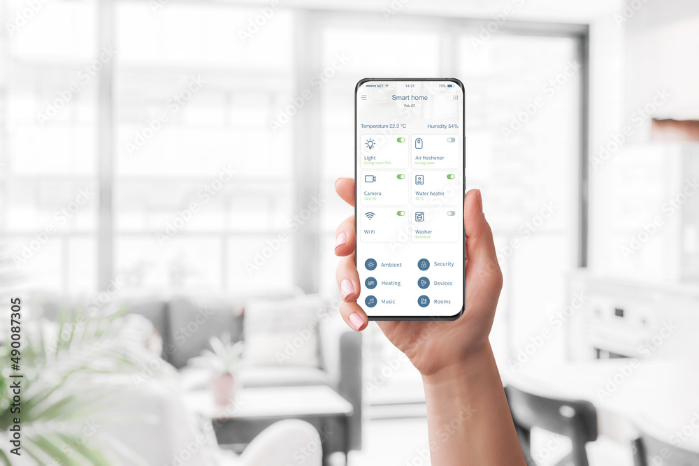 Aufkleber Smart home control app for home automation concept. Modern flat designed app interface with  devices control