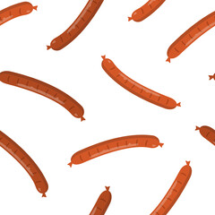 German Oktoberfest theme illustration pattern. Holiday festive tasty breakfast. Meat sausage endless texture wallpaper. Isolated on white background.