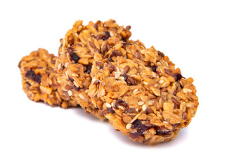 Cereal snack cookies no sugar with honey oatmeal grain isolated on the white