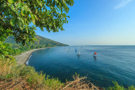 Scenic view of Agung volcano from Amed village, Bali, Indonesia