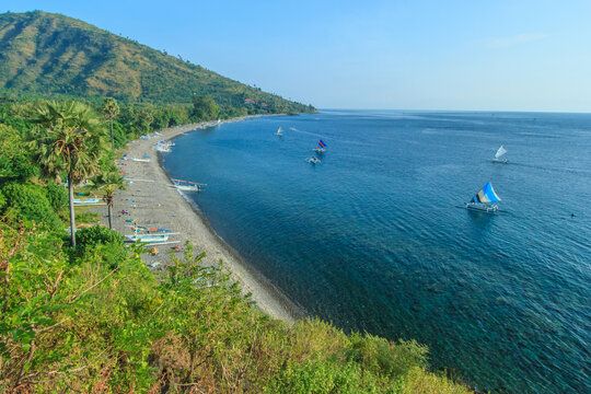 Scenic view of Agung volcano from Amed village, Bali, Indonesia