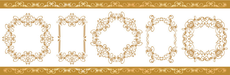 春の植物モチーフのフレームセット。ビンテージフラワー。装飾デザイン。流行りのあしらい