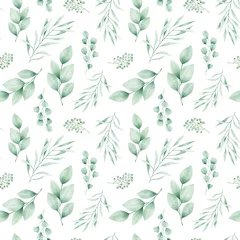 Watercolor seamless pattern green branches, eucalyptus, berries. Isolated on white background. Hand drawn clipart. Perfect for card, fabric, tags, invitation, printing, wrapping. © Karina Martirosova