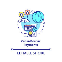 Cross-border payments concept icon. Cryptocurrency advantage abstract idea thin line illustration. Offshore transfers. Isolated outline drawing. Editable stroke. Arial, Myriad Pro-Bold fonts used