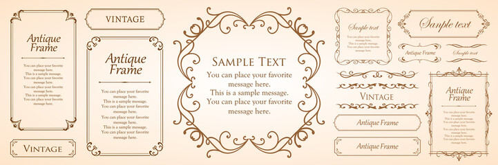 春の植物モチーフのフレームセット。ビンテージフラワー。装飾デザイン。流行りのあしらい