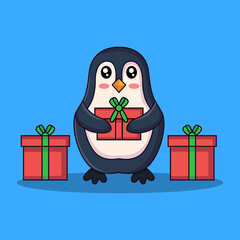cute penguin character with gift christmas